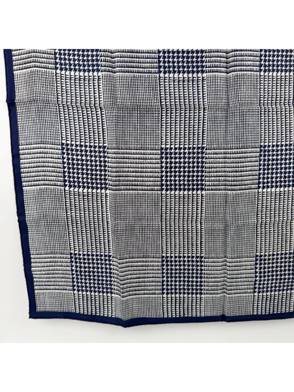 Dior Glen Check Houndstooth Silk Scarf Navy White Vintage - Picture 5 of 7
